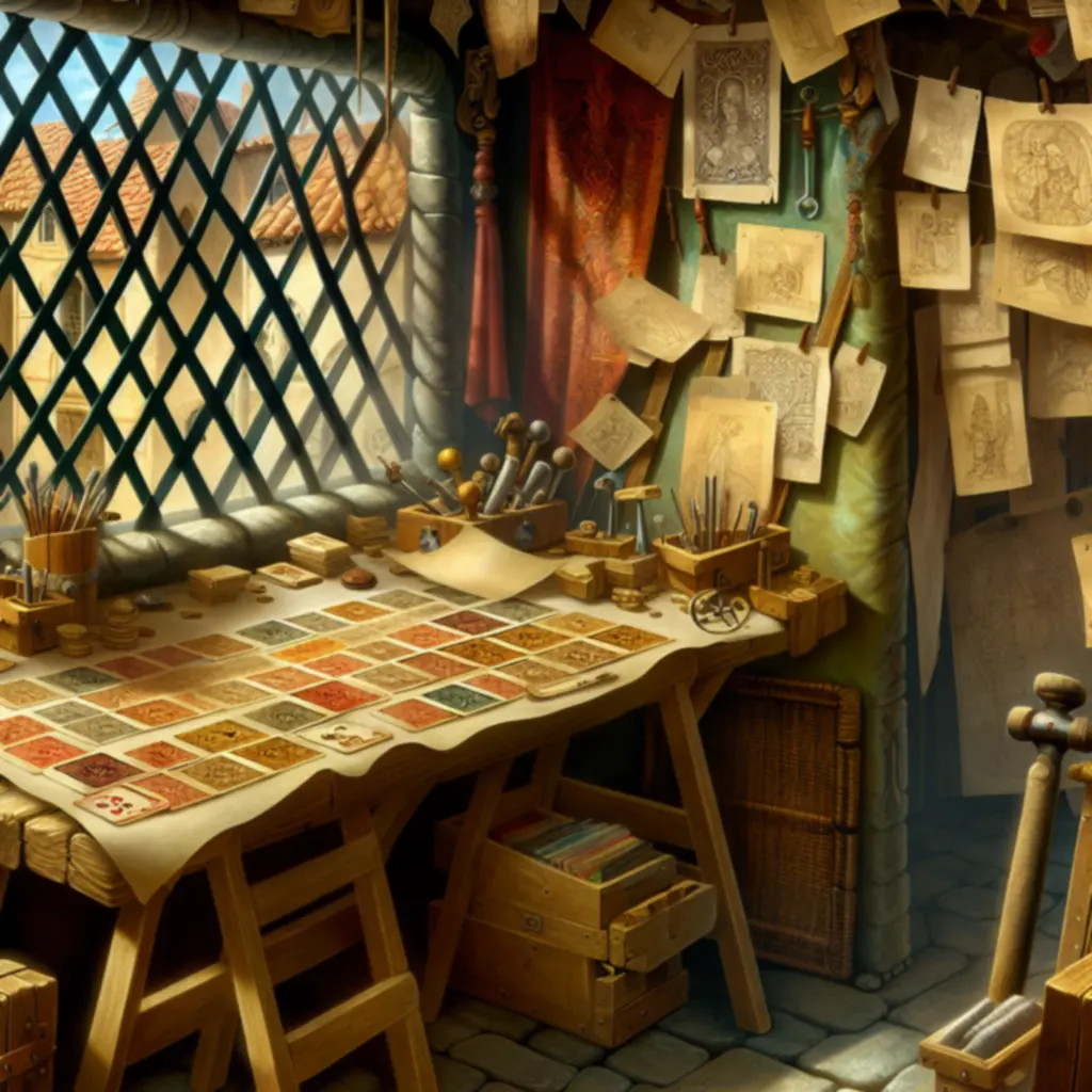 Kolaż ilustracji kart i planszy z Miasta Rzemieślników
