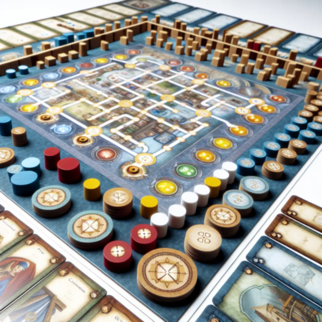 Przykładowe ustawienie taktyczne na planszy z oznaczonymi ścieżkami produkcji