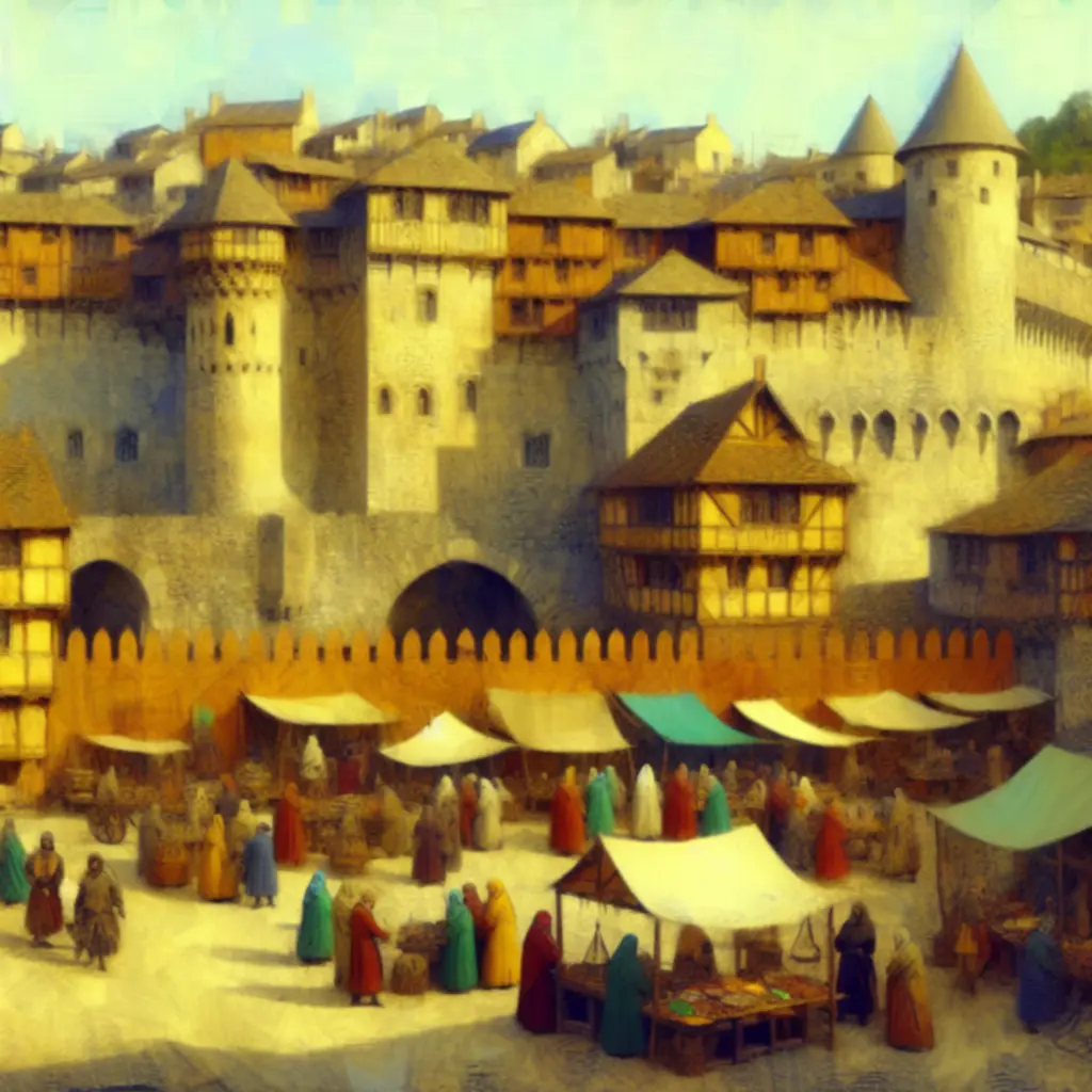 Panorama Miasta Rzemieślników z targiem, murami i warsztatami