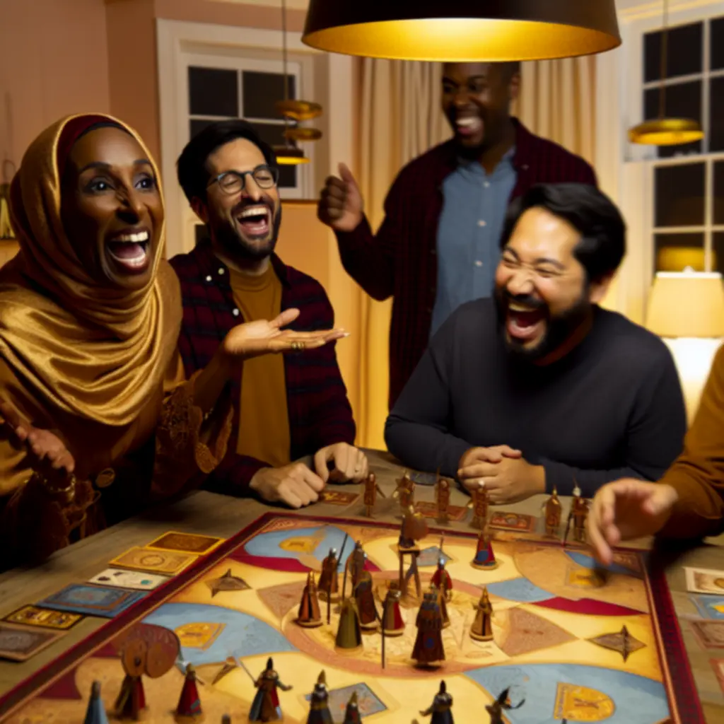 Gracze omawiający taktykę przy stole z grą planszową